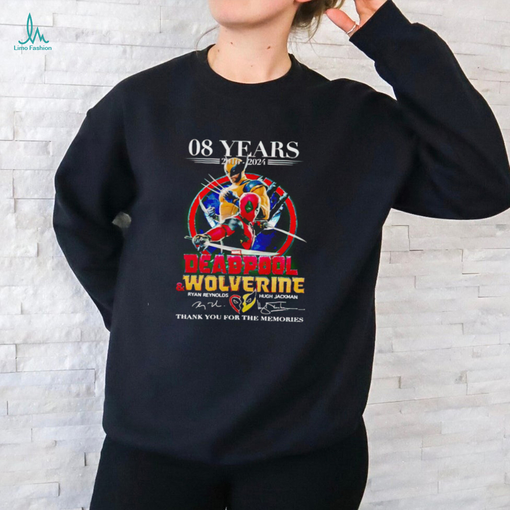 Deadpool and Wolverine signature 08 years 2016 2024 thank you for the memories shirt Deadpool and Wolverine signature 08 years 2016 2024 thank you for the memories shirt