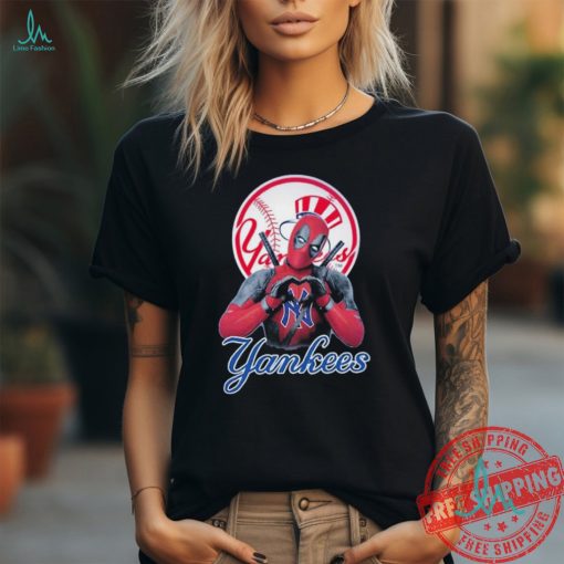 Deadpool heart hand New York Yankees shirt