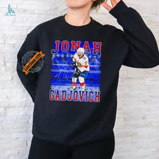 Florida Panthers ice hockey Jonah Gadjovich player pose lightning shirt