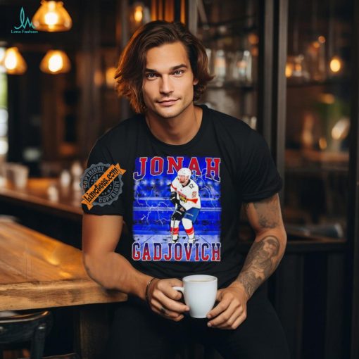 Florida Panthers ice hockey Jonah Gadjovich player pose lightning shirt