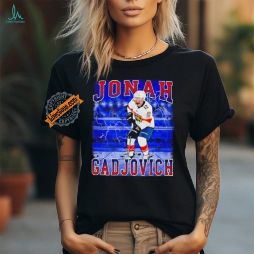 Florida Panthers ice hockey Jonah Gadjovich player pose lightning shirt