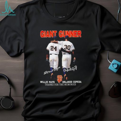 Giant Gunner Willie Mays and Orlando Cepeda signature thanks for the memories T Shirt