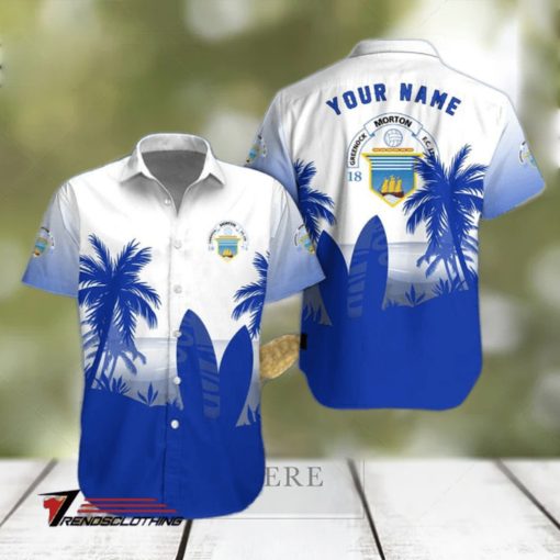 Greenock Morton FC Palm Tree Surfboard Personalized Name Button Shirt
