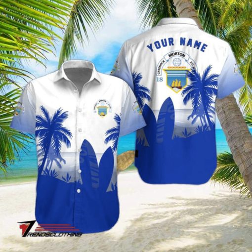 Greenock Morton FC Palm Tree Surfboard Personalized Name Button Shirt