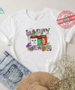 Happy Halloween Shirt Cute Ghosts & Pumpkin Jars Design Women's Fall T Shirt