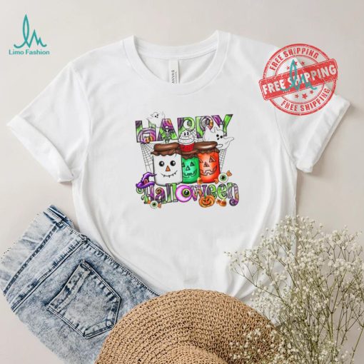 Happy Halloween Shirt   Cute Ghosts & Pumpkin Jars Design   Women’s Fall T Shirt