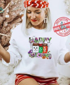 Happy Halloween Shirt Cute Ghosts & Pumpkin Jars Design Women's Fall T Shirt