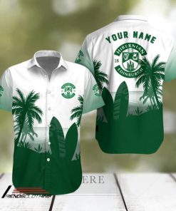 Hibernian FC Palm Tree Surfboard Personalized Name Button Shirt