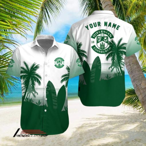 Hibernian FC Palm Tree Surfboard Personalized Name Button Shirt
