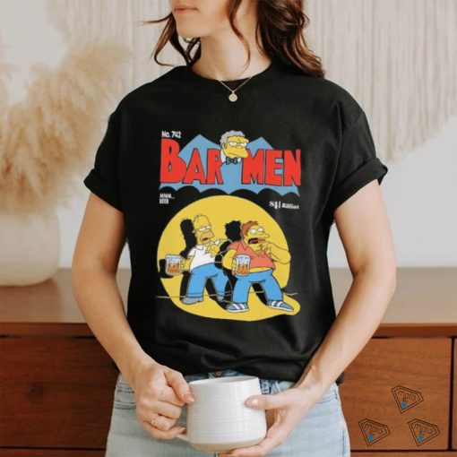 Homer Barney and Moe in the style of of a vintage Batman comic cover shirt