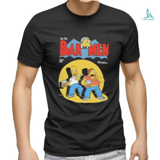 Homer Barney and Moe in the style of of a vintage Batman comic cover shirt