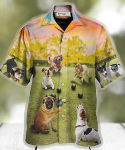 Lawn Bowling Dog Play In Yard Hawaiian Shirt