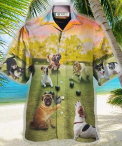 Lawn Bowling Dog Play In Yard Hawaiian Shirt