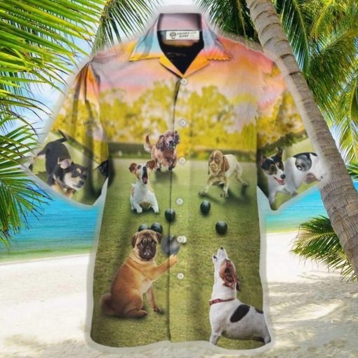 Lawn Bowling Dog Play In Yard Hawaiian Shirt