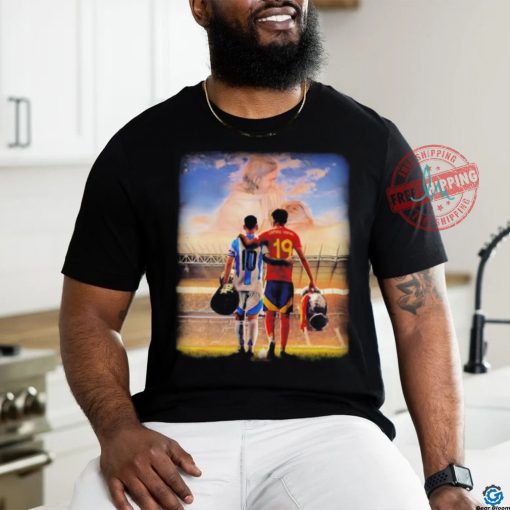 Lionel Messi and Lamine Yamal Champions shirt