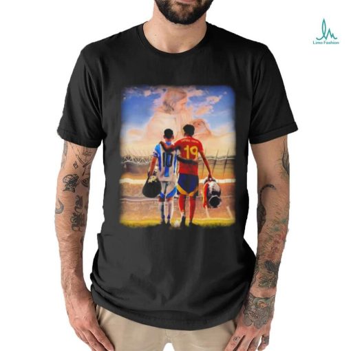 Lionel Messi and Lamine Yamal Champions shirt