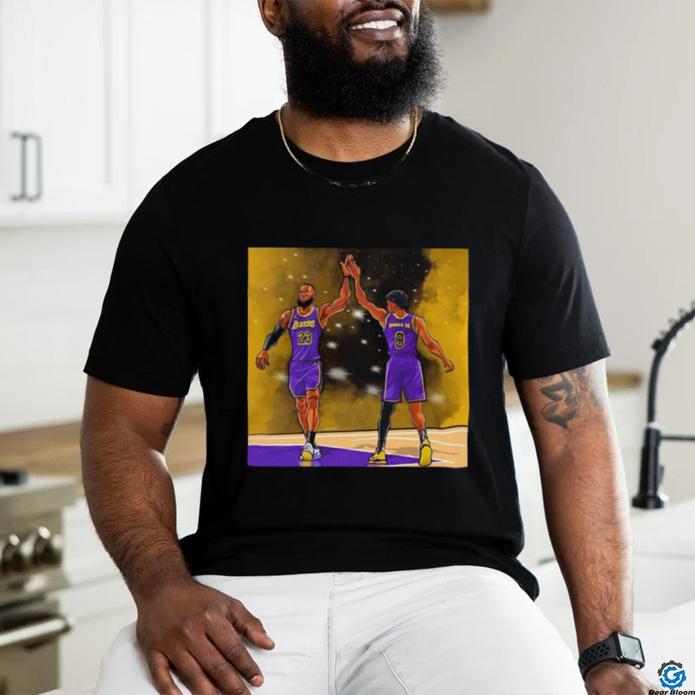 Los Angeles Lakers Lebron James and Bronny James Jr high five shirt Los Angeles Lakers Lebron James and Bronny James Jr high five shirt