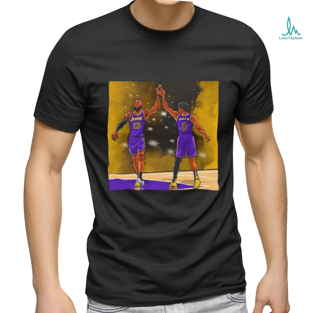 Los Angeles Lakers Lebron James and Bronny James Jr high five shirt Los Angeles Lakers Lebron James and Bronny James Jr high five shirt