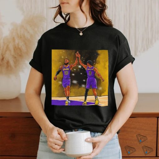 Los Angeles Lakers Lebron James and Bronny James Jr high five shirt