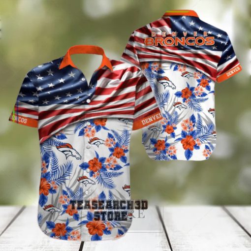 Men’s Denver Broncos Hawaiian Shirt USA Flag from USAmerci Store