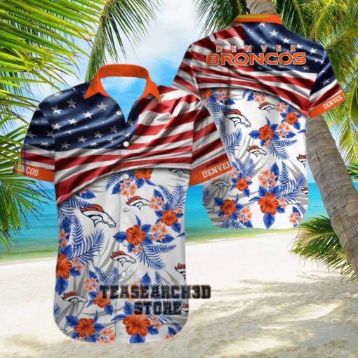 Men’s Denver Broncos Hawaiian Shirt USA Flag from USAmerci Store