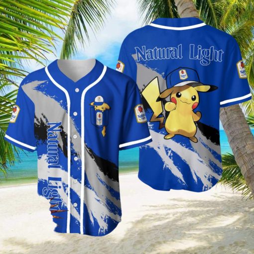 Natural Light Pikachu Pokemon Lover 3D Baseball Jersey Shirt