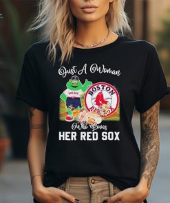 Official Just A Woman Who Loves Hers Wally the Green Monster Mascot Boston Red Sox Shirt