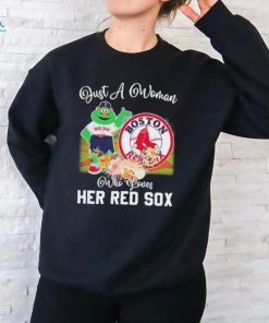 Official Just A Woman Who Loves Hers Wally the Green Monster Mascot Boston Red Sox Shirt