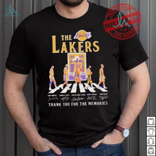 Official The Los Angeles Lakers 77 Years 1947 2024 Signatures Thank You For The Memories shirt