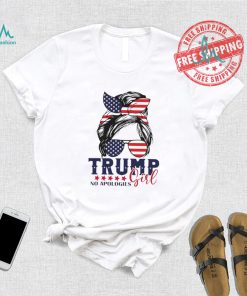 Official Trump Girl No Apologies Messy Bun Trump 2024 American Flag T Shirt