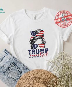 Official Trump Girl No Apologies Messy Bun Trump 2024 American Flag T Shirt