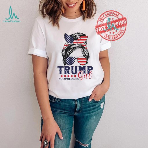 Official Trump Girl No Apologies Messy Bun Trump 2024 American Flag T Shirt