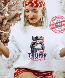 Official Trump Girl No Apologies Messy Bun Trump 2024 American Flag T Shirt