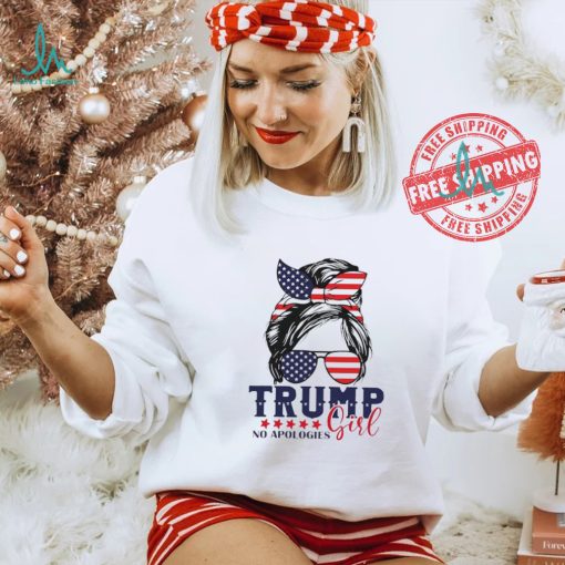 Official Trump Girl No Apologies Messy Bun Trump 2024 American Flag T Shirt
