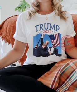 Official Trump shot fist pumped 2024 pray for Trump never give up T shirt