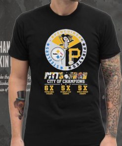 Pittsburgh Penguins Pittsburgh Steelers and Pittsburgh Pirates City Of Champions 6X Super Bowl Chams 5x Stanley Cup Chams 5X World Series Chams shirt