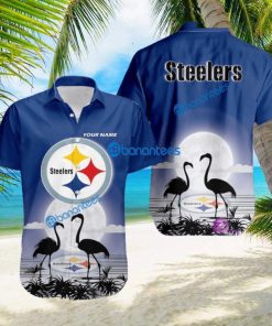 Pittsburgh Steelers NFL Team With Flamingo Moon Pattern Button Down Hawaiian Shirt For Big Fans Custom Name