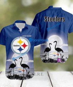 Pittsburgh Steelers NFL Team With Flamingo Moon Pattern Button Down Hawaiian Shirt For Big Fans Custom Name