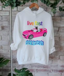 Raccoon vs possum riding pink car live fast eat trash shirt