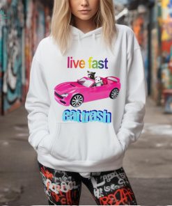 Raccoon vs possum riding pink car live fast eat trash shirt