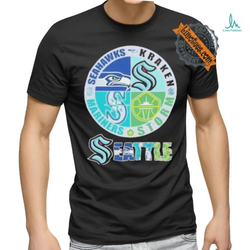 Seattle sports teams logo 2024 Seahawks kraken mariners and storm T shirt