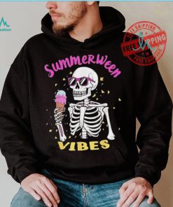 Skeleton eating ice cream summerween vibes shirt