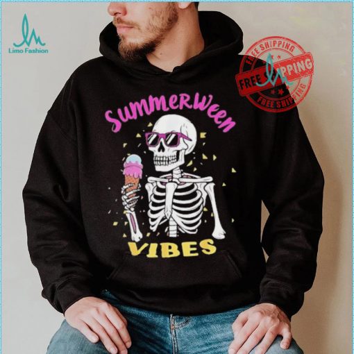 Skeleton eating ice cream summerween vibes shirt