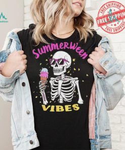 Skeleton eating ice cream summerween vibes shirt