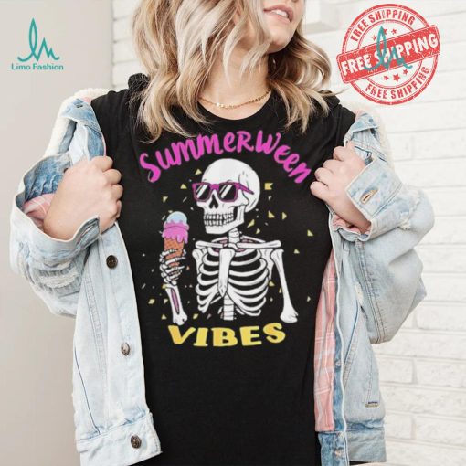 Skeleton eating ice cream summerween vibes shirt