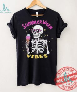 Skeleton eating ice cream summerween vibes shirt