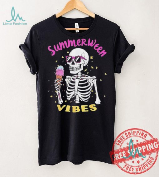 Skeleton eating ice cream summerween vibes shirt