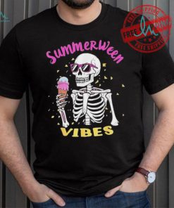 Skeleton eating ice cream summerween vibes shirt