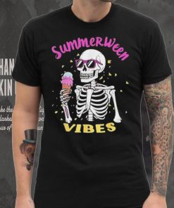 Skeleton eating ice cream summerween vibes shirt