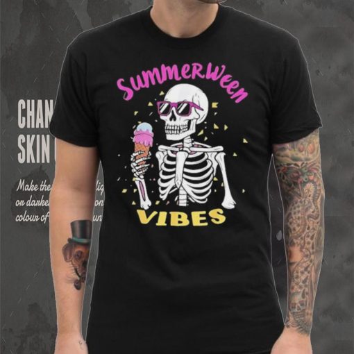 Skeleton eating ice cream summerween vibes shirt